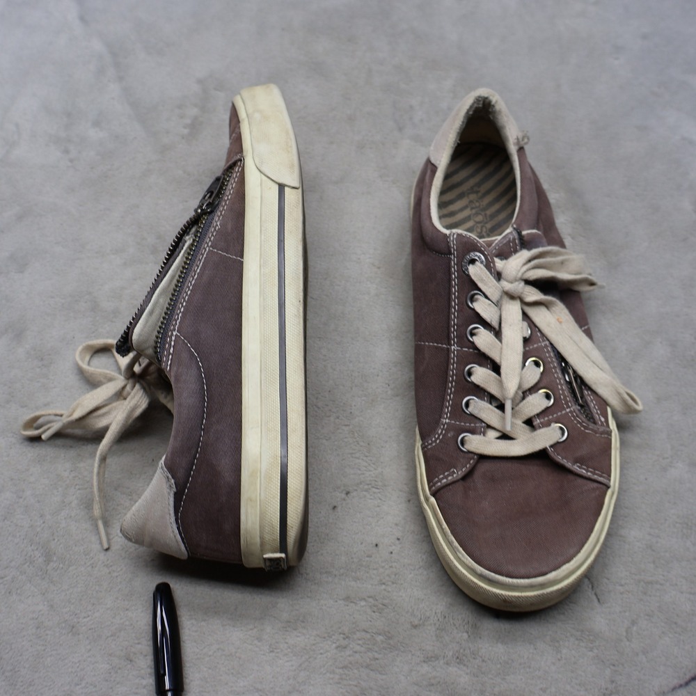 Taos Women 8.5 Sneakers Brown Z-Soul Canvas Side Zip Lace Up Casual Comfort READ
